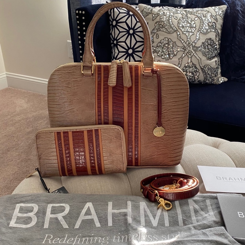 SOLD!✨SALE✨NEW✨BRAHMIN SET✨VIVIAN RARE TRI-LEATHER BAG & MATCHING BRAHMIN WALLET - Picture 16 of 16